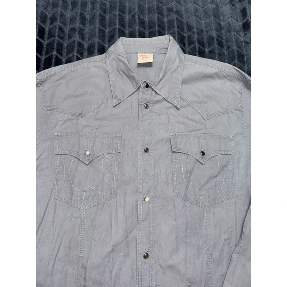 True Religion Mens Gray Pearl Snap Western Long Sleeve Shirt Pockets Sz 3XL